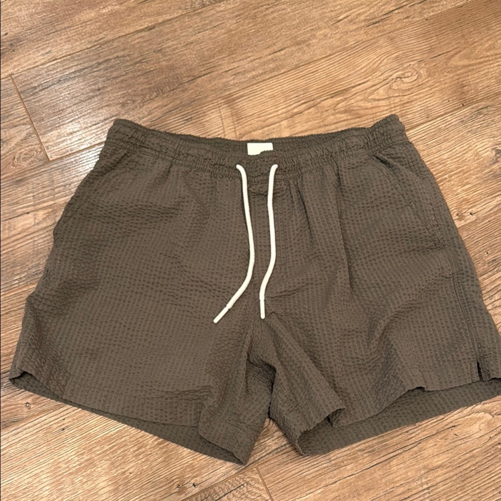 Brown Textured Shorts with Drawstring